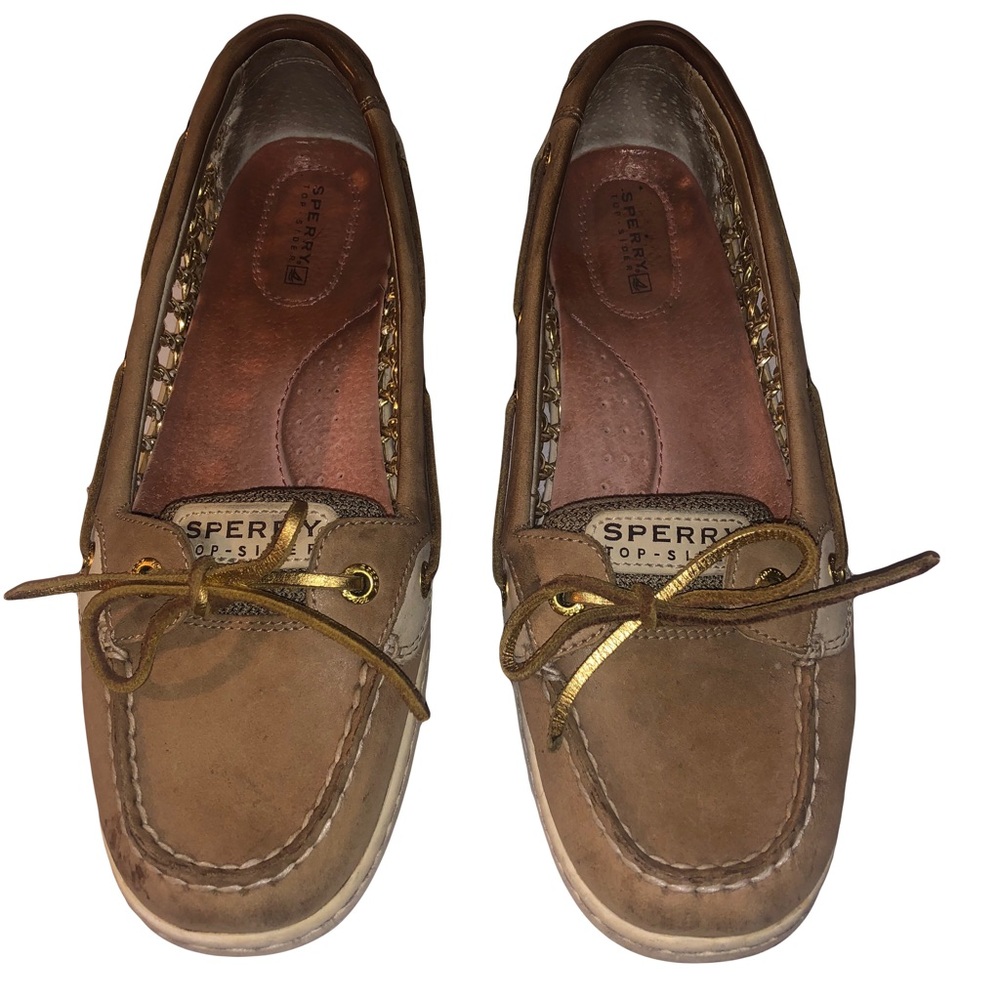 Sperry Top-Sider Angelfish Cane Leather Gold Beach Boat Deck Shoes Sz 9 9432212